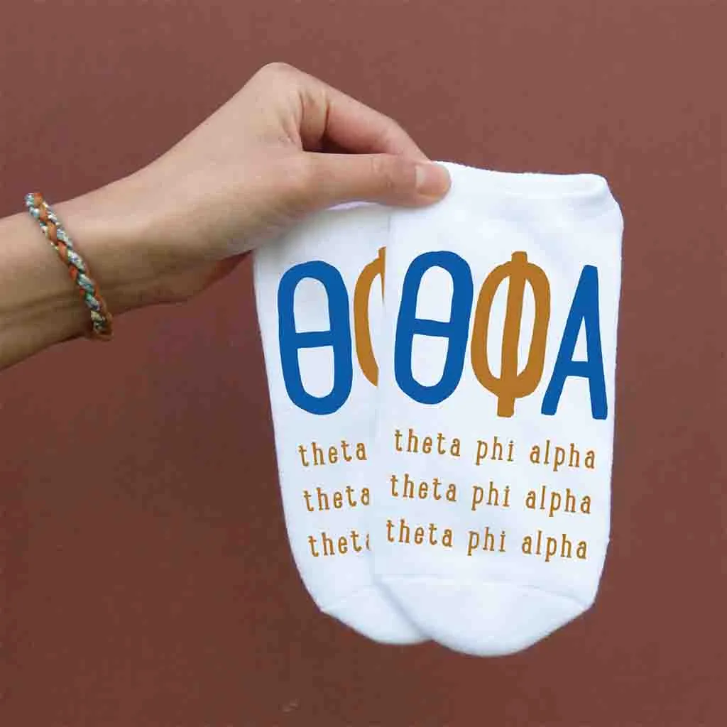 Theta Phi Alpha Sorority No Show Socks with Large Greek Letters