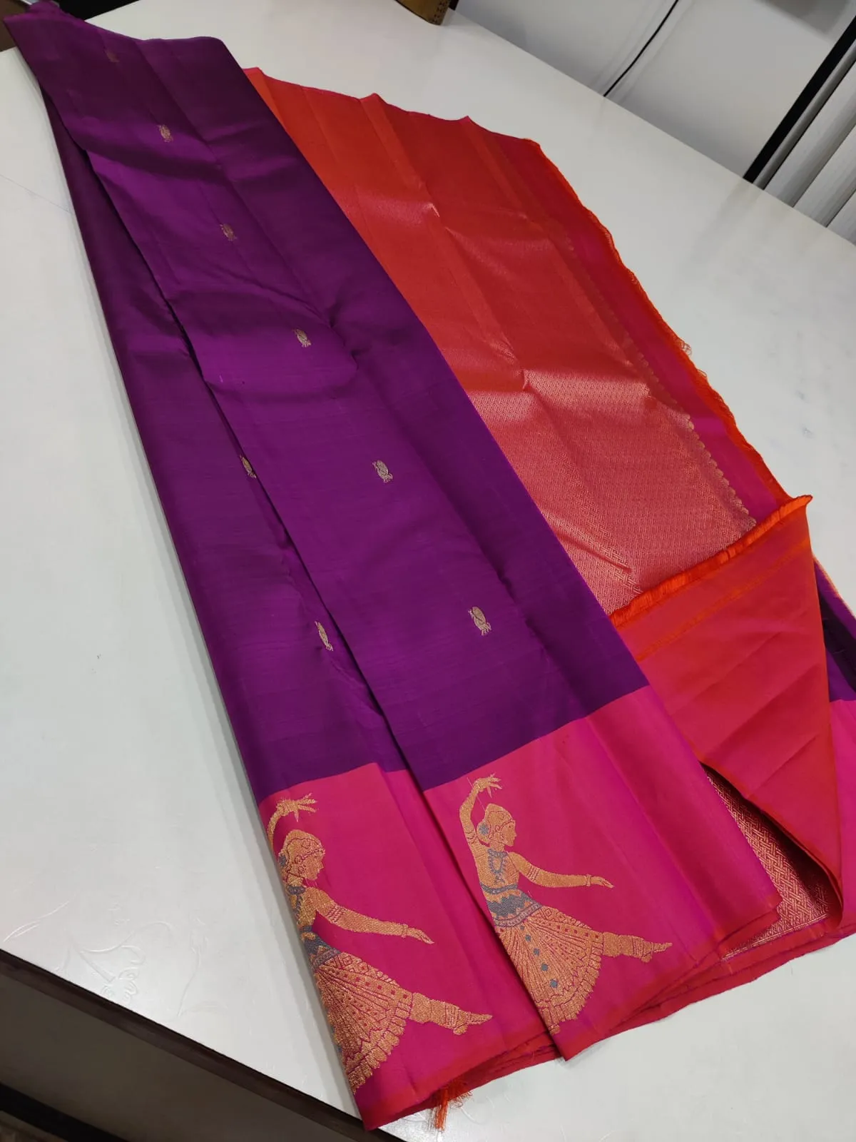 Traditional Bharatnatyam Dancer-designed Kanjeevaram Silk Saree for Women (SRISAI001BSD)