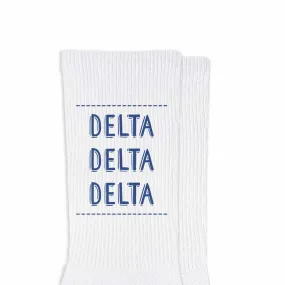 Tri Delta Crew Socks - Delta Delta Delta Sorority Name - Sorority Colors