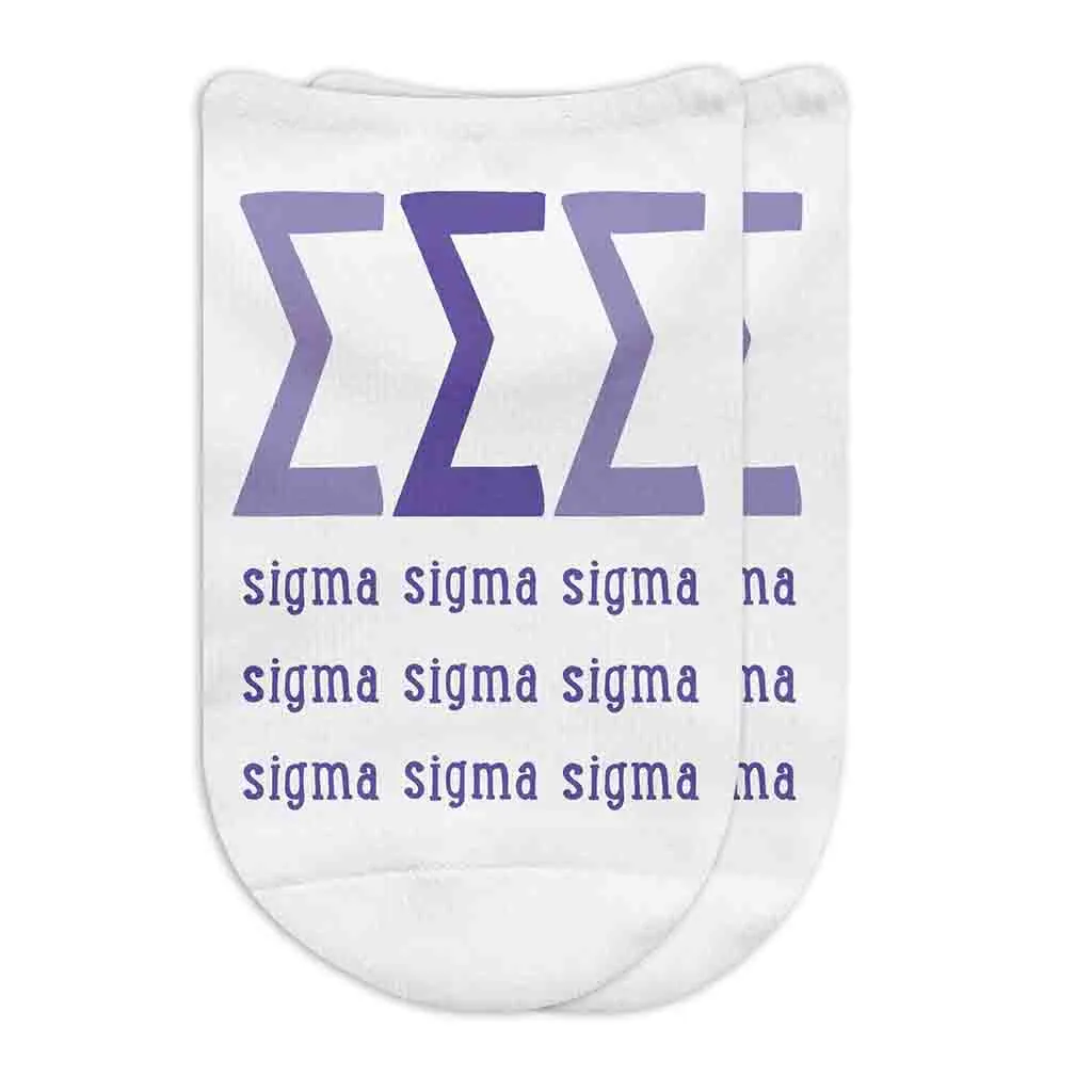 Tri Sigma Sorority Socks - Large Greek Letters - No Show Socks - Buy Now!