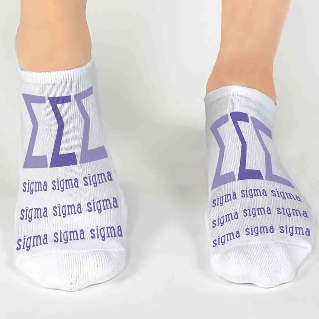 Tri Sigma Sorority Socks - Large Greek Letters - No Show Socks - Buy Now!