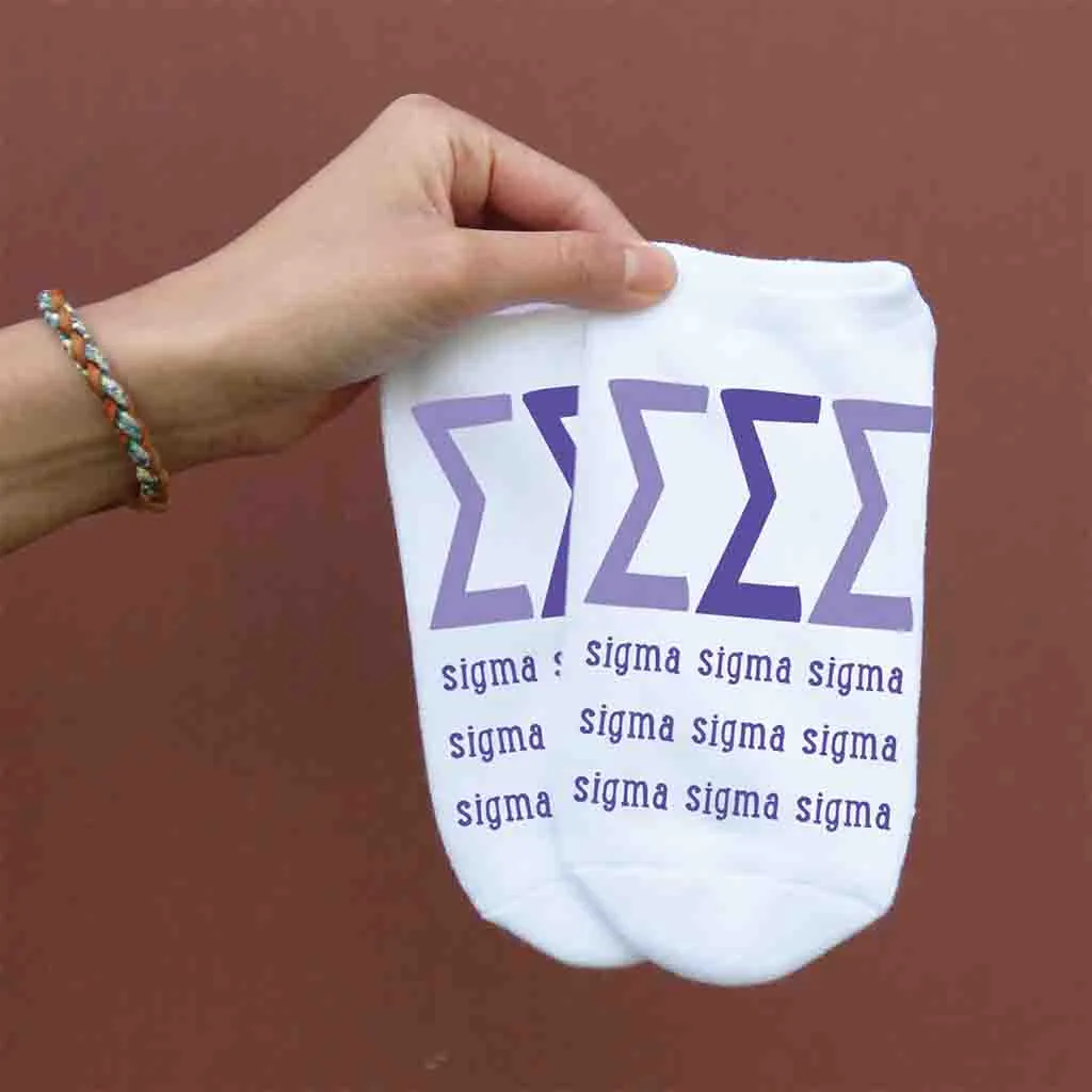 Tri Sigma Sorority Socks - Large Greek Letters - No Show Socks - Buy Now!