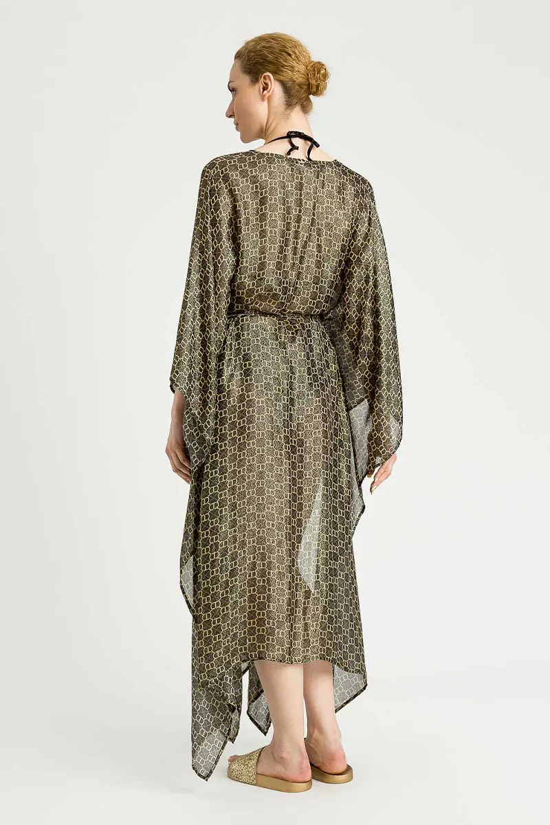 TWINSET long caftan dress with jacquard belt