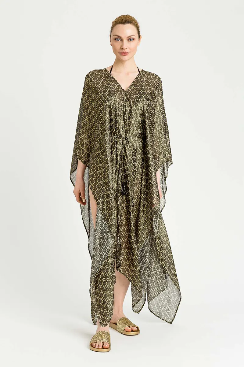 TWINSET long caftan dress with jacquard belt