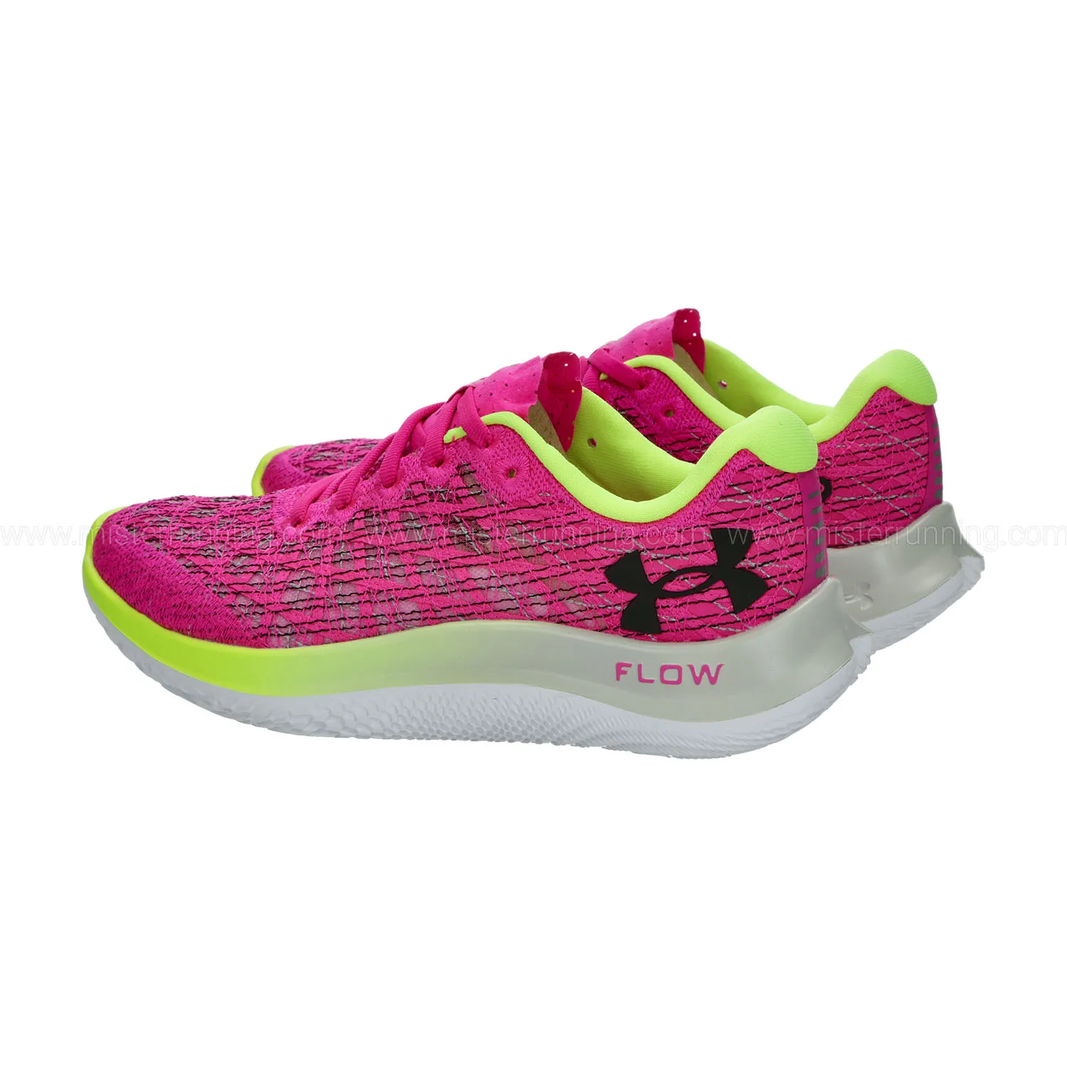 Under Armour Flow Velociti Wind 2 in Rebel Pink, Lime Surge, and Black.