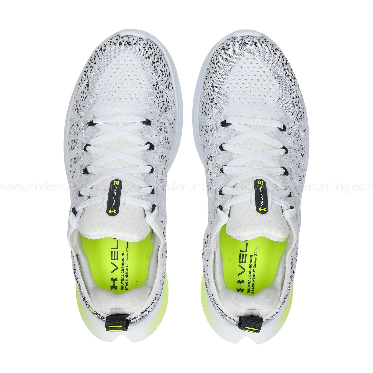 Under Armour Flow Velociti Wind 3 White Anthracite High Vis Yellow men's running shoes.