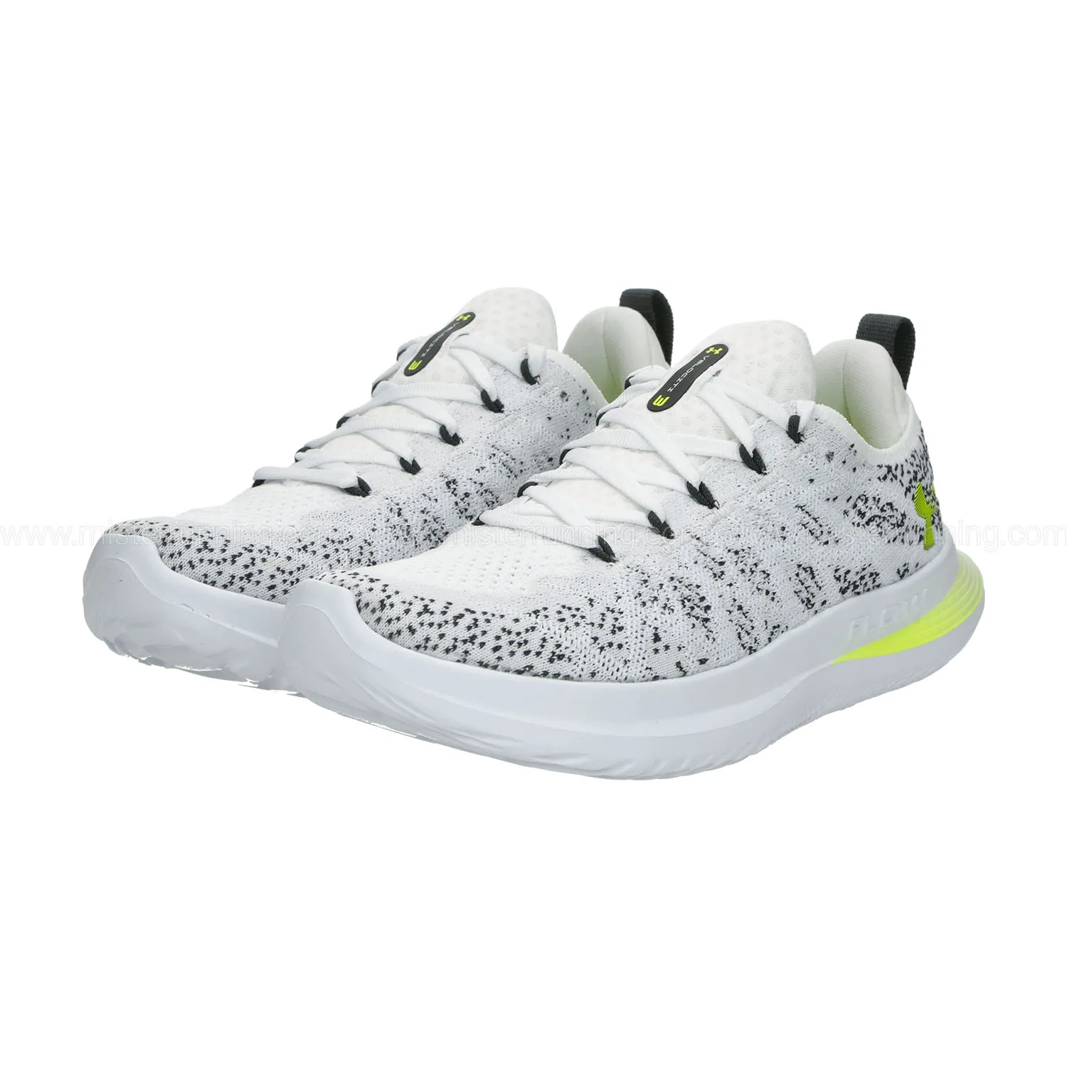 Under Armour Flow Velociti Wind 3 White Anthracite High Vis Yellow men's running shoes.