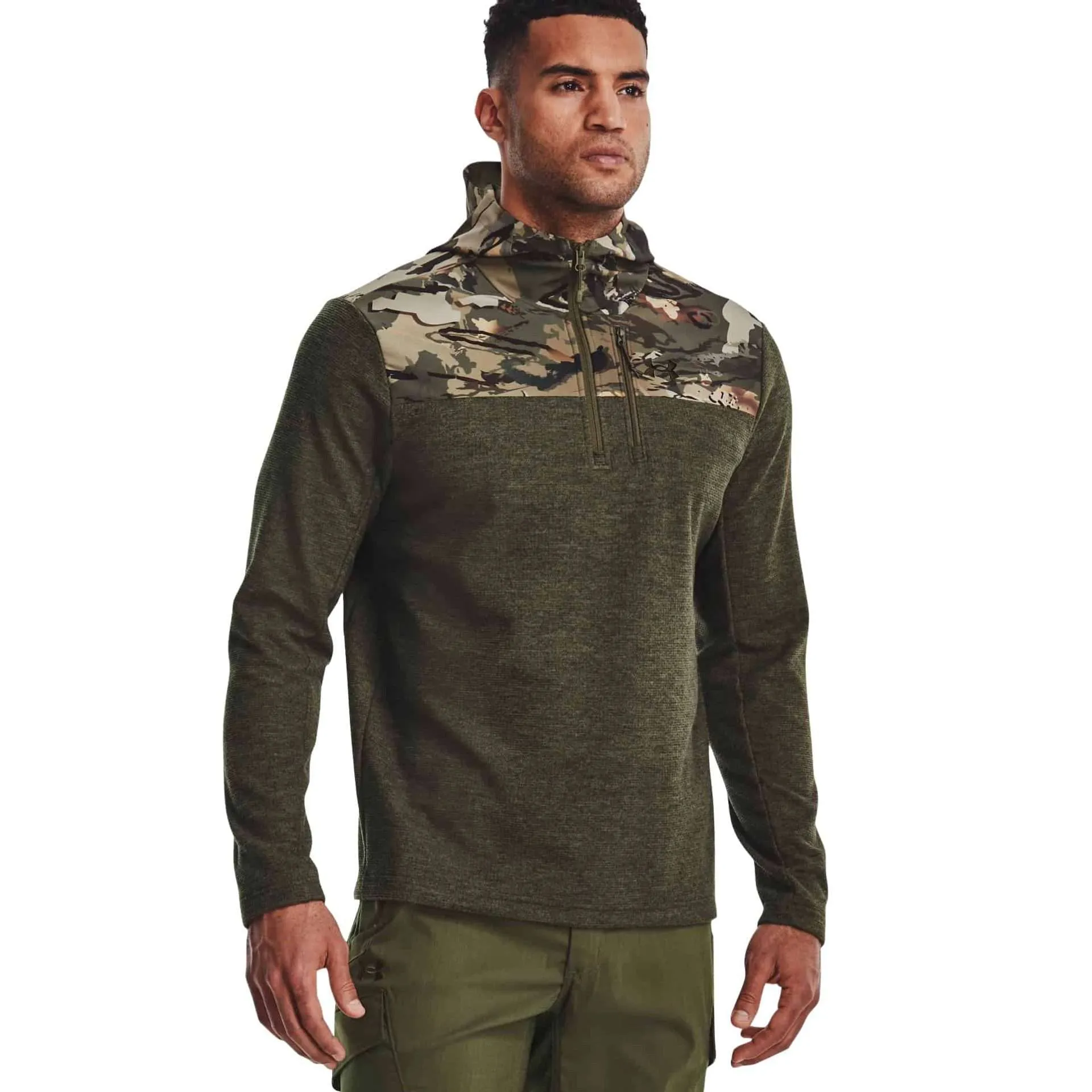 Under Armour Men’s Specialist Grid 1/2 Zip Hoodie – MARINE OD GREEN/FOREST CO