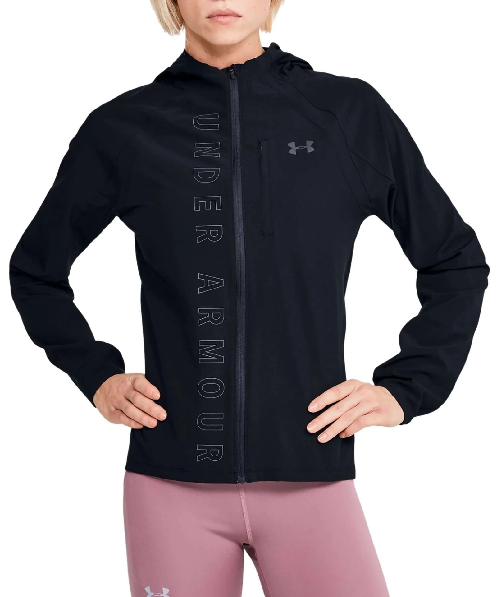 Under Armour Women’s Qualifier OutRun The Storm Jacket (Black/Black/Reflective)