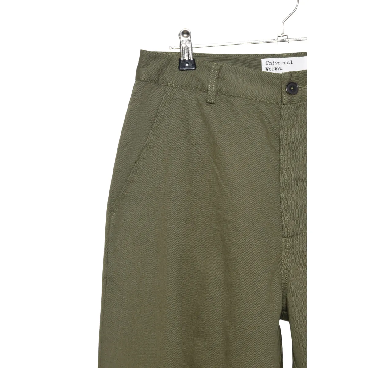 Universal Works light olive chino pants in military style