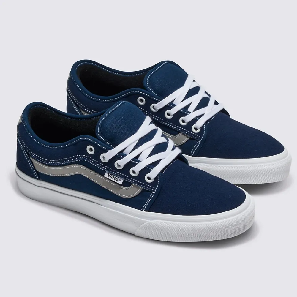 Vans Chukka Low Sidestripe Navy/Grey: Navy Blue and Grey Chukka Low Sneakers from Vans