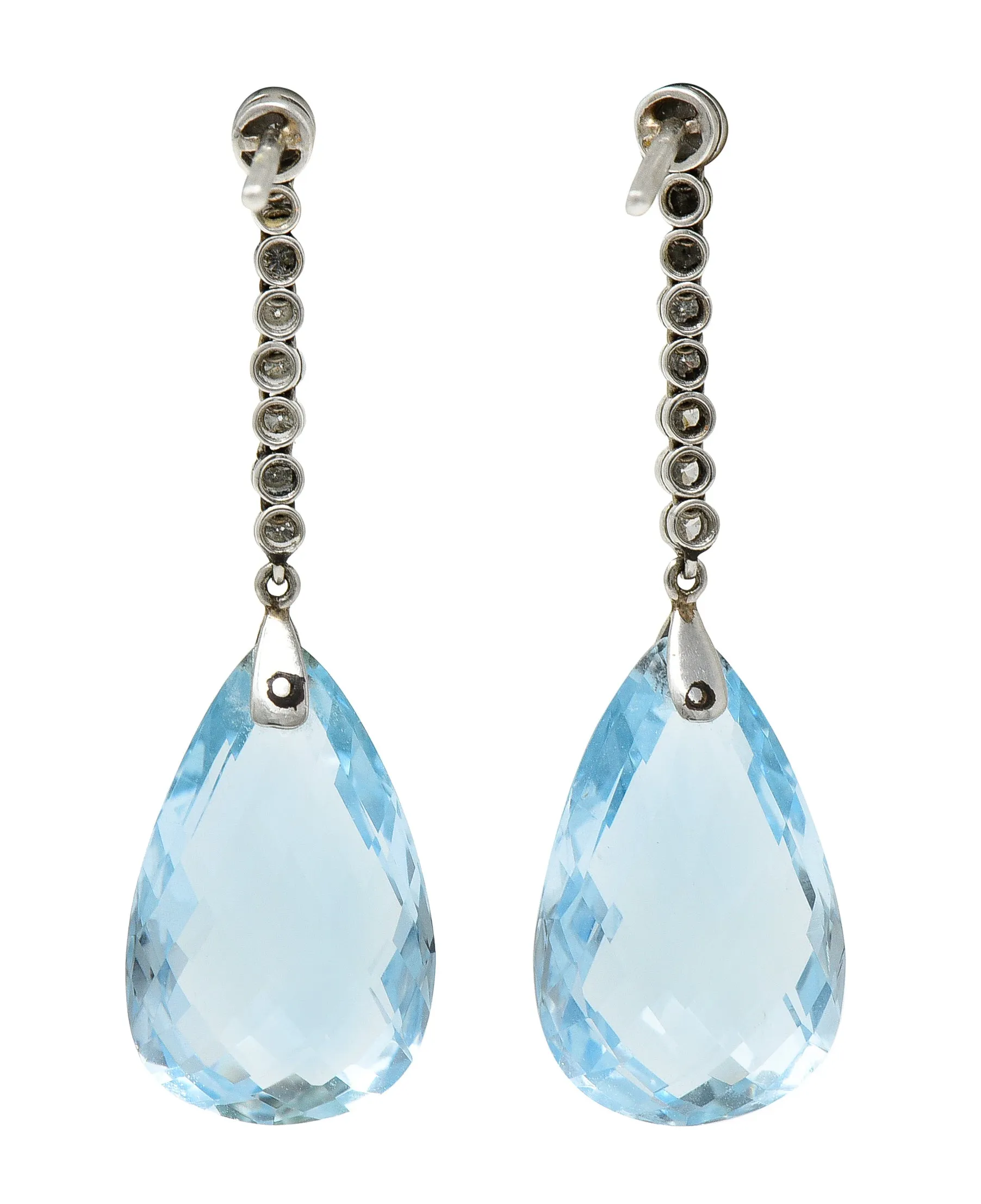 Vintage 15.37 CTW Aquamarine Diamond Platinum Briolette Drop Earrings