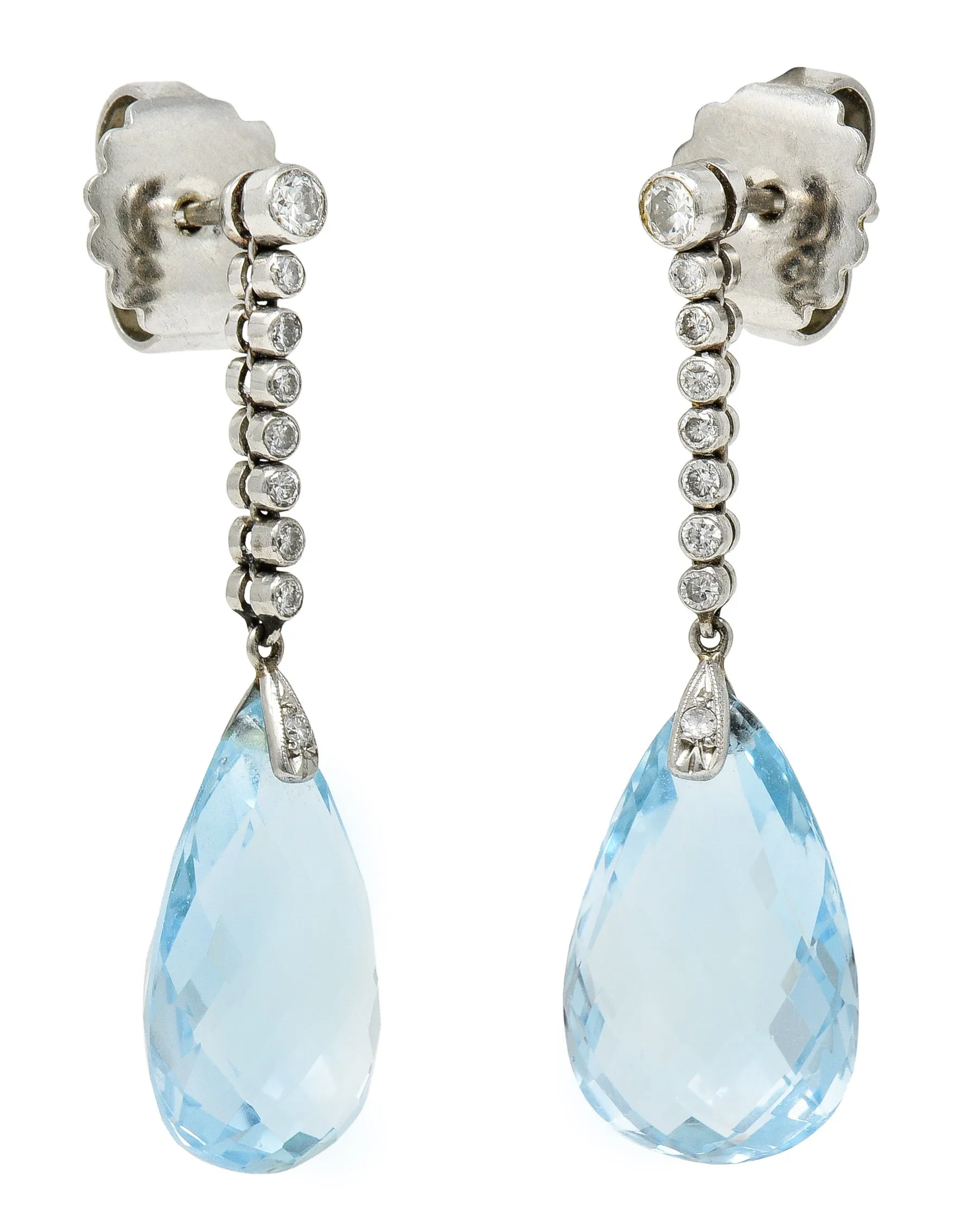 Vintage 15.37 CTW Aquamarine Diamond Platinum Briolette Drop Earrings