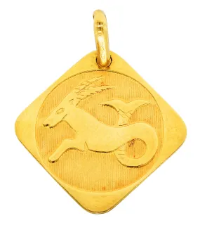 Vintage 18 Karat Gold Cushion Capricorn Zodiac Charm