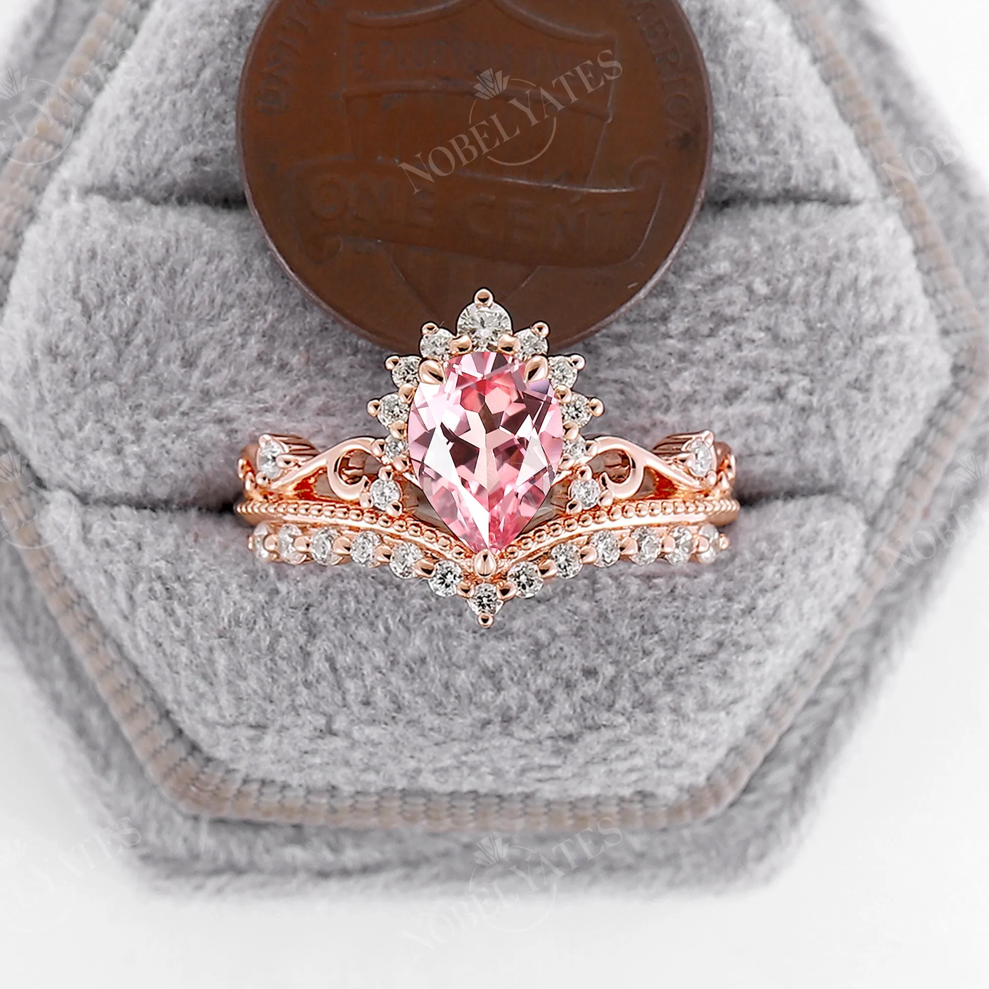 Vintage Lab Grown Padparadscha Rose Gold Engagement Ring