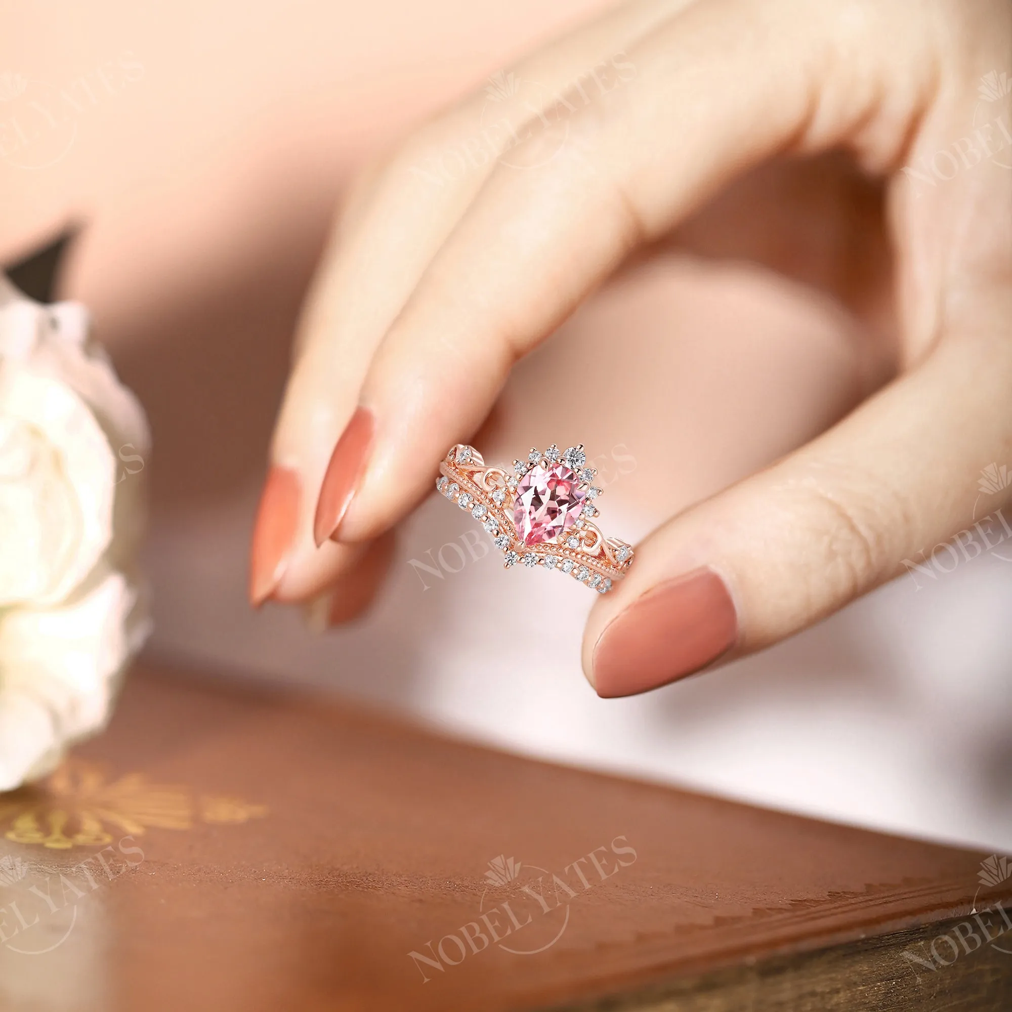 Vintage Lab Grown Padparadscha Rose Gold Engagement Ring