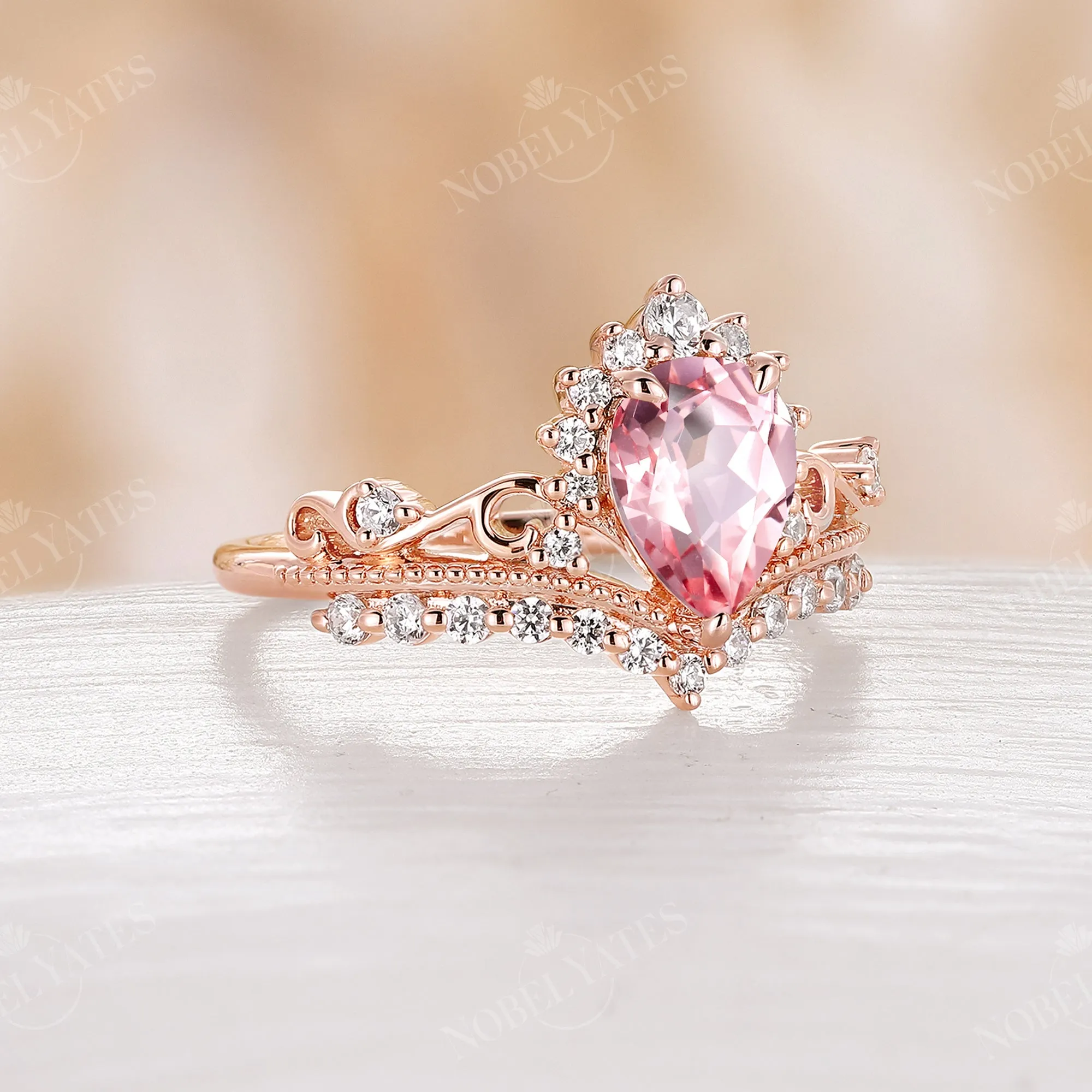 Vintage Lab Grown Padparadscha Rose Gold Engagement Ring