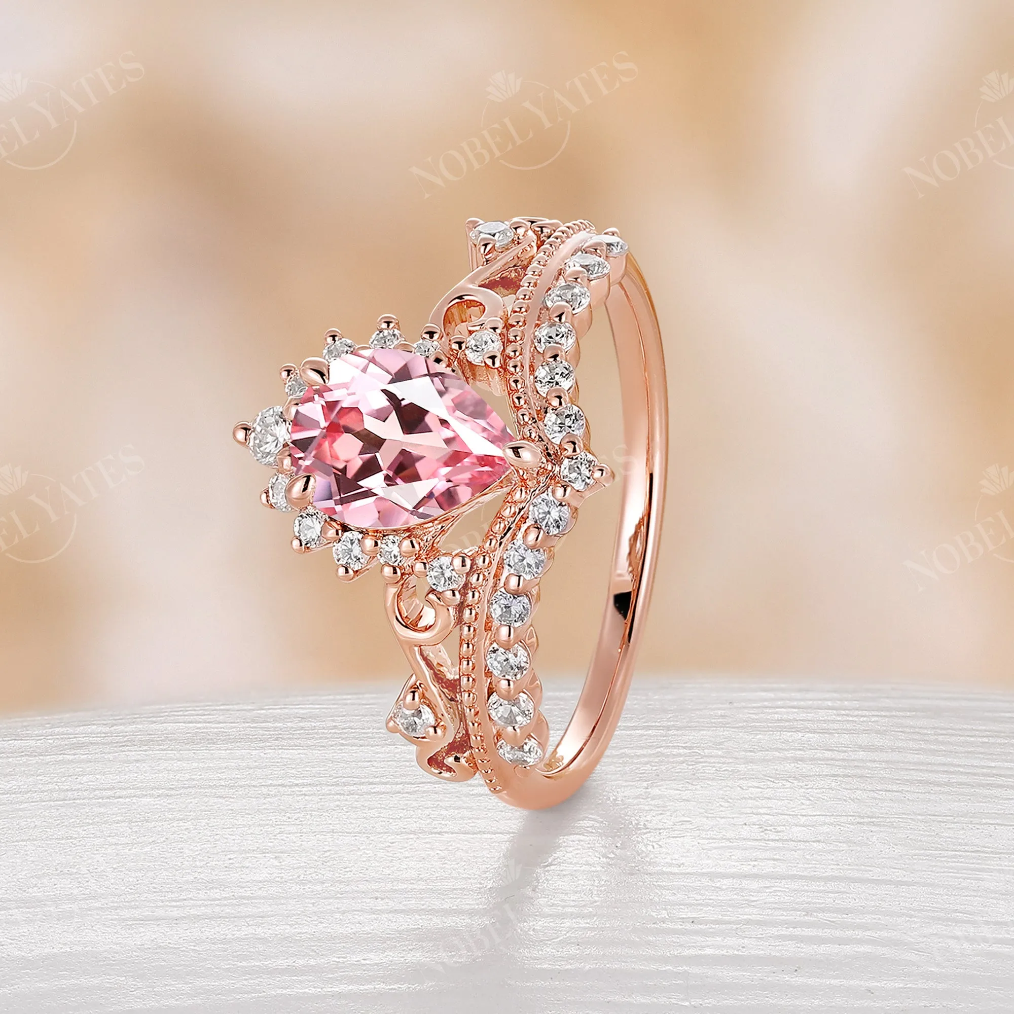 Vintage Lab Grown Padparadscha Rose Gold Engagement Ring