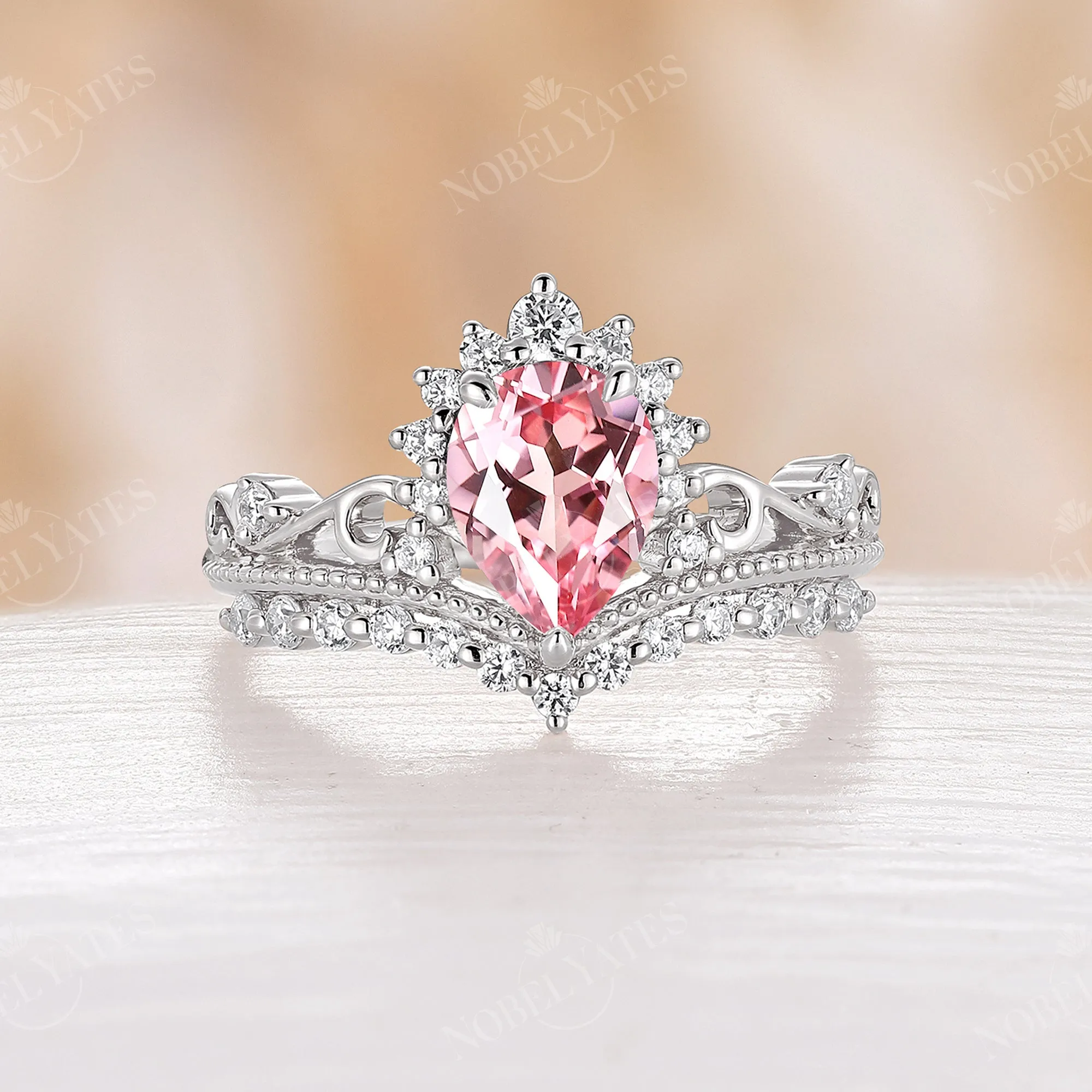 Vintage Lab Grown Padparadscha Rose Gold Engagement Ring