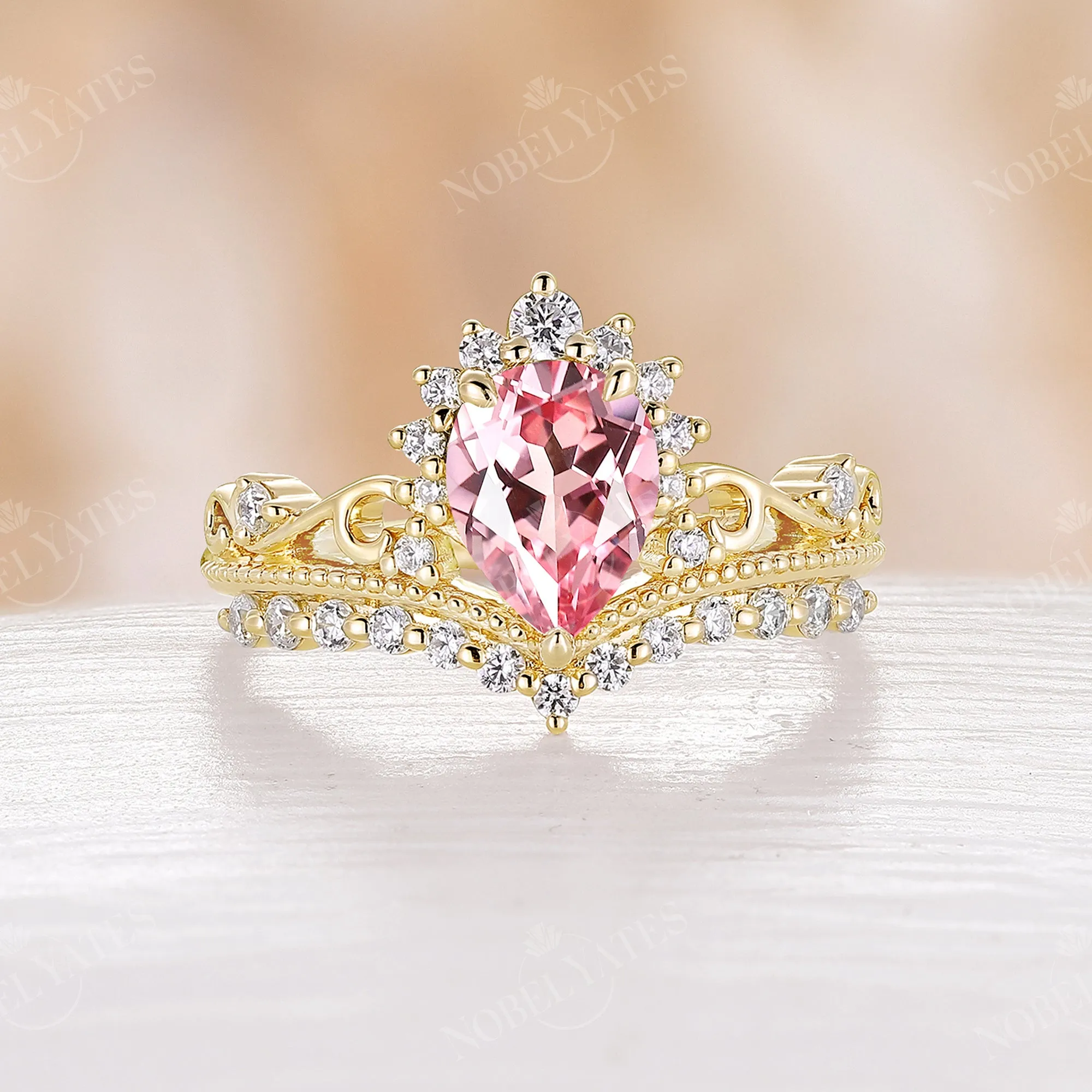 Vintage Lab Grown Padparadscha Rose Gold Engagement Ring