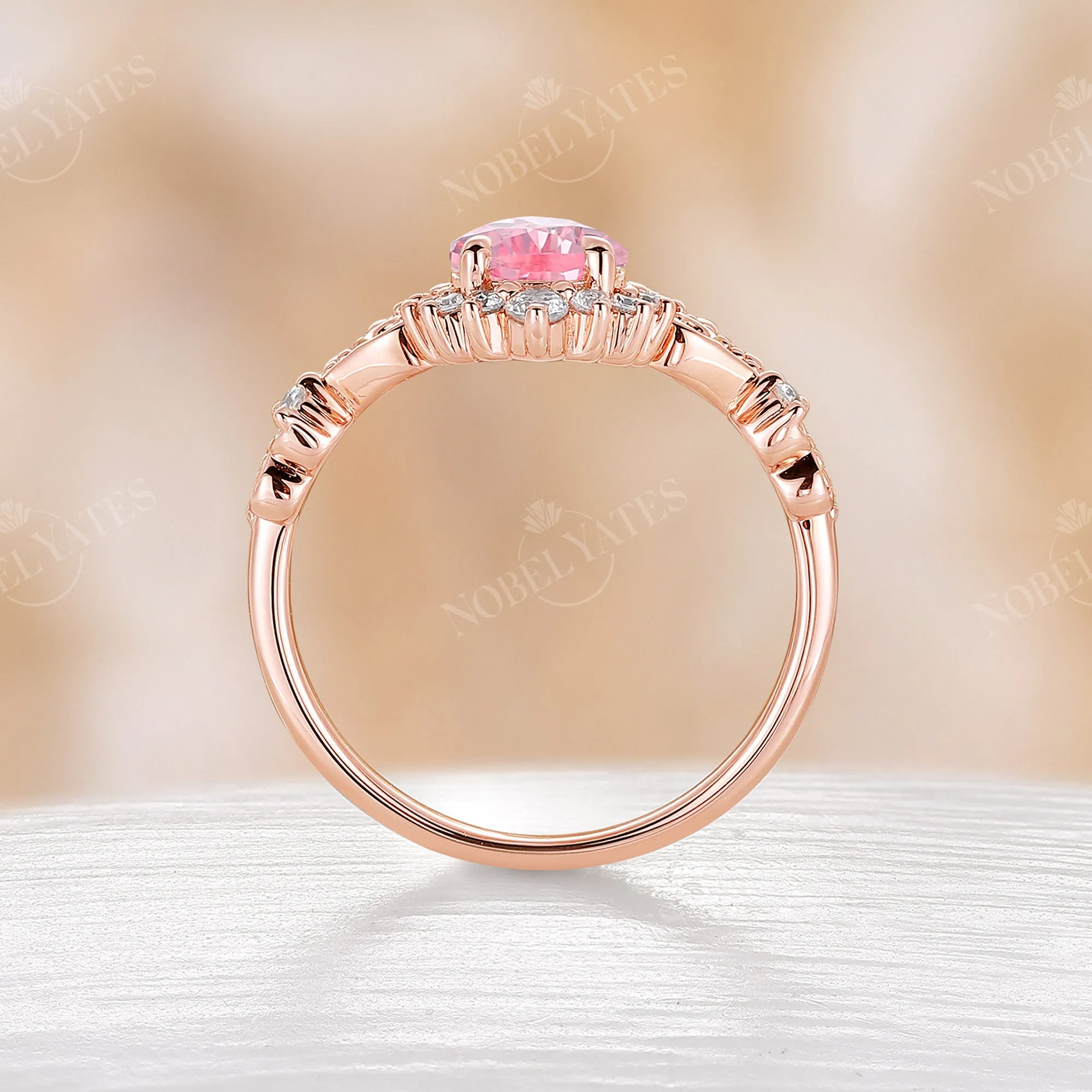 Vintage Lab Grown Padparadscha Rose Gold Engagement Ring