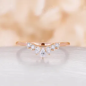 Vintage Marquise Cut Moissanite Curved Wedding Band Rose Gold