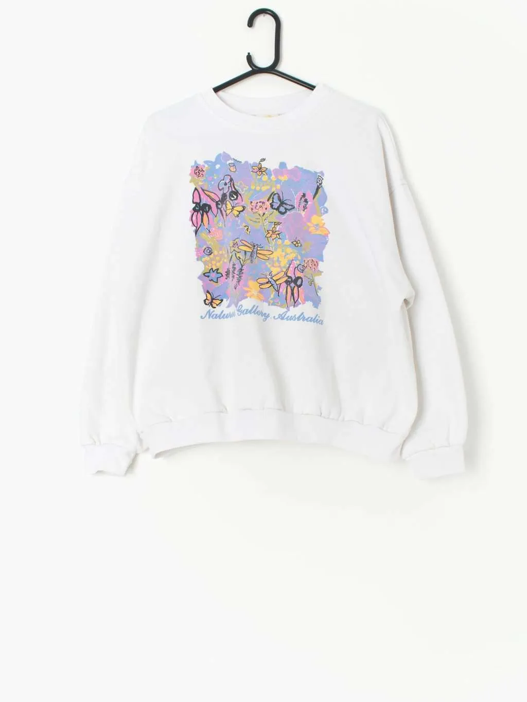 Vintage pastel sweatshirt with flowers and butterflies, made in Australia – Large / XL