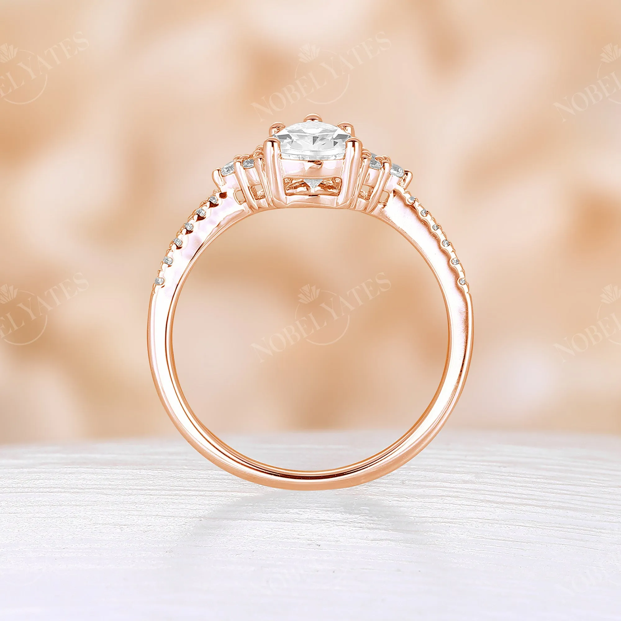 Vintage Pear Moissanite Rose Gold Pave & Cluster Engagement Ring