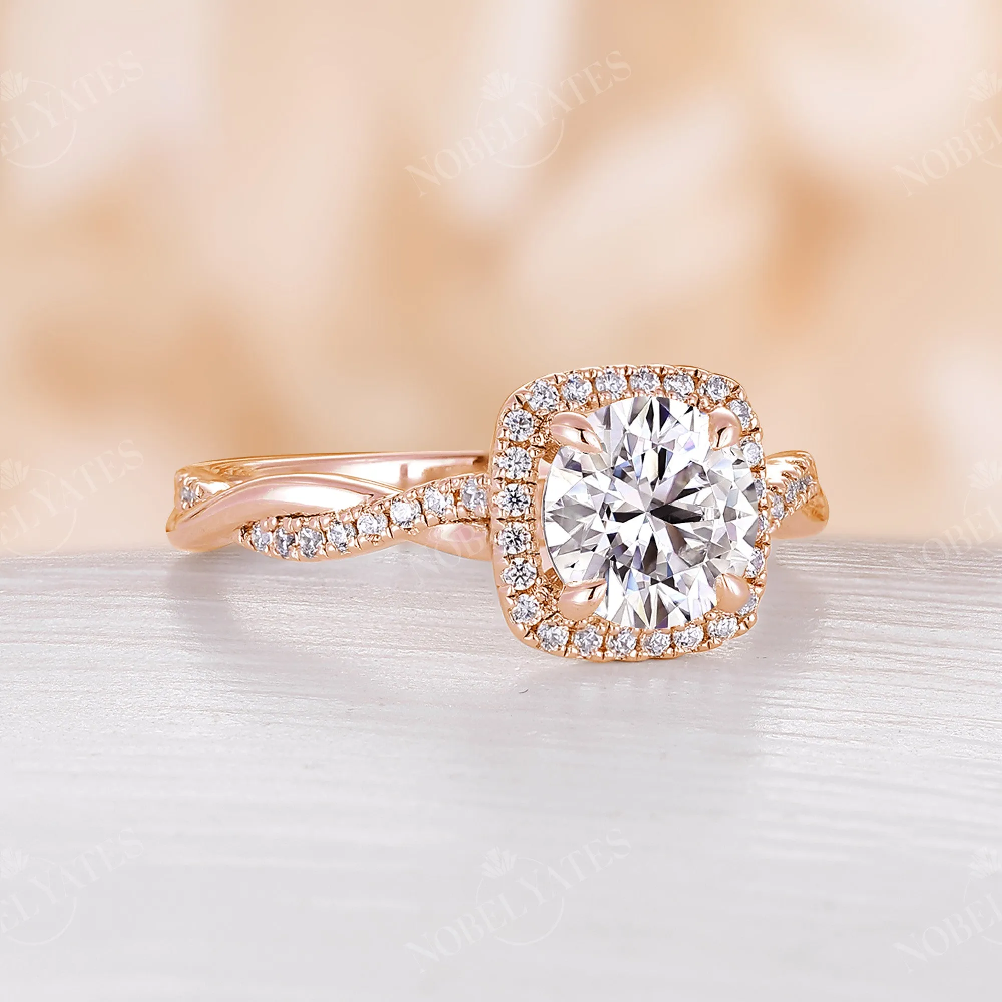 Vintage Round Moissanite Halo&Twist Engagement Ring Rose Gold