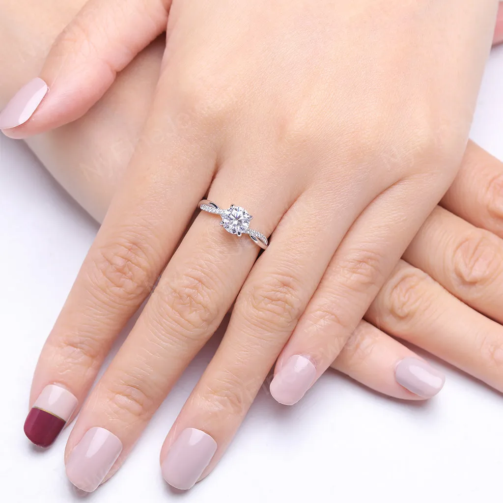 Vintage Round Moissanite White Gold Twist Engagement Ring