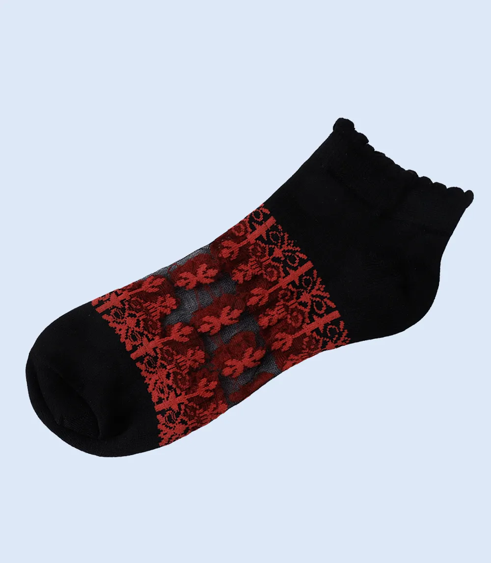 WA1351 Women Ankle Sock - Black/Red