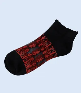 WA1351 Women Ankle Sock - Black/Red