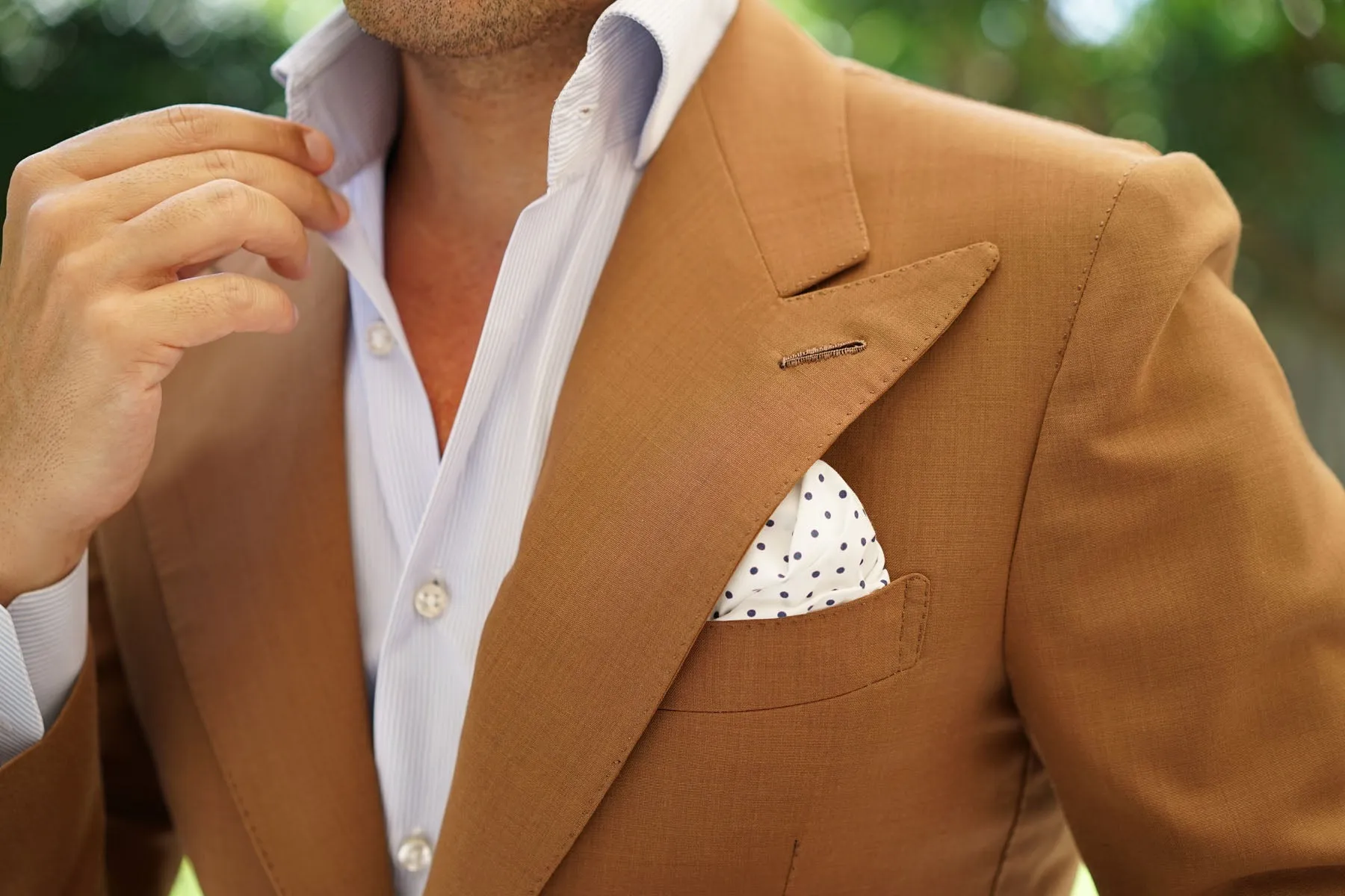 White Cotton Navy Blue Mini Polka Dots Pocket Square