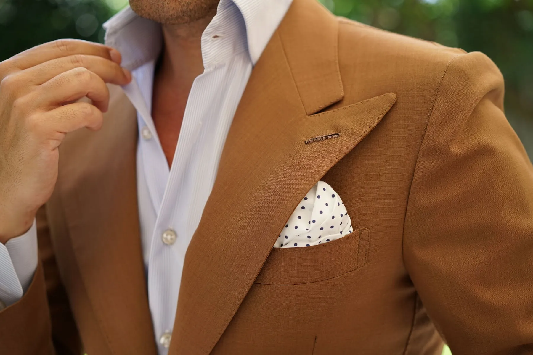 White Cotton Navy Blue Mini Polka Dots Pocket Square