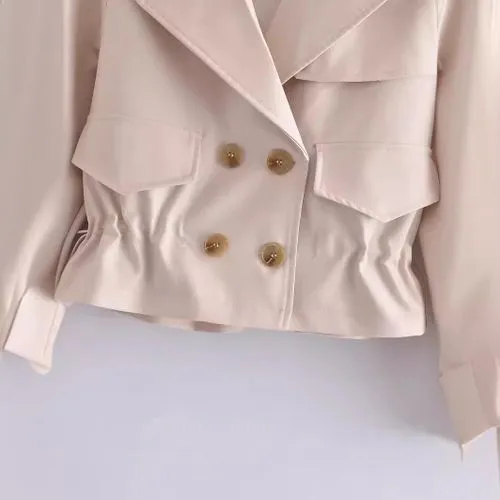 Women's British Style Solid Color Button Double Breasted Trench Coat