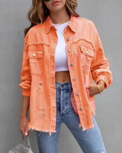 Women'S Fashion Solid Color Single Breasted Coat Denim Jacket