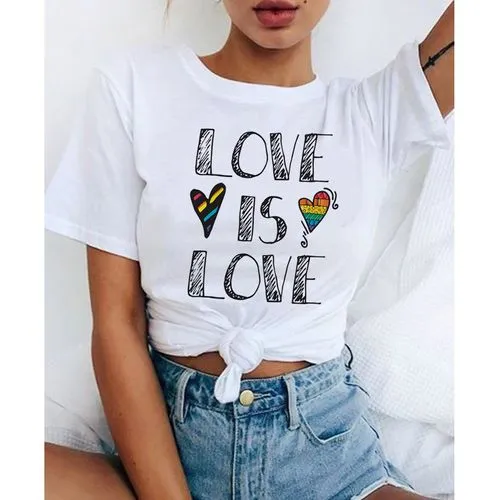 Women's T-shirt Short Sleeve T-shirts Printing Casual Letter Rainbow Heart Shape