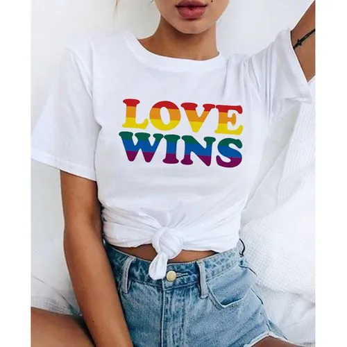 Women's T-shirt Short Sleeve T-shirts Printing Casual Letter Rainbow Heart Shape