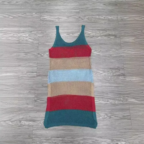 Women's Tank Dress Vacation V Neck Ripped Hollow Out Sleeveless Rainbow Midi Dress Daily Beach