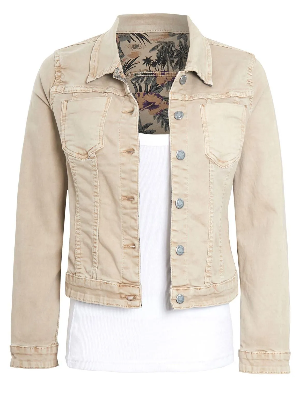 Womens Reversible Stretch Denim Jacket, Khaki, Stone, UK Sizes 8 to 14