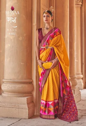 Yellow and Pink Patola Silk Saree for Women - OM001PSL