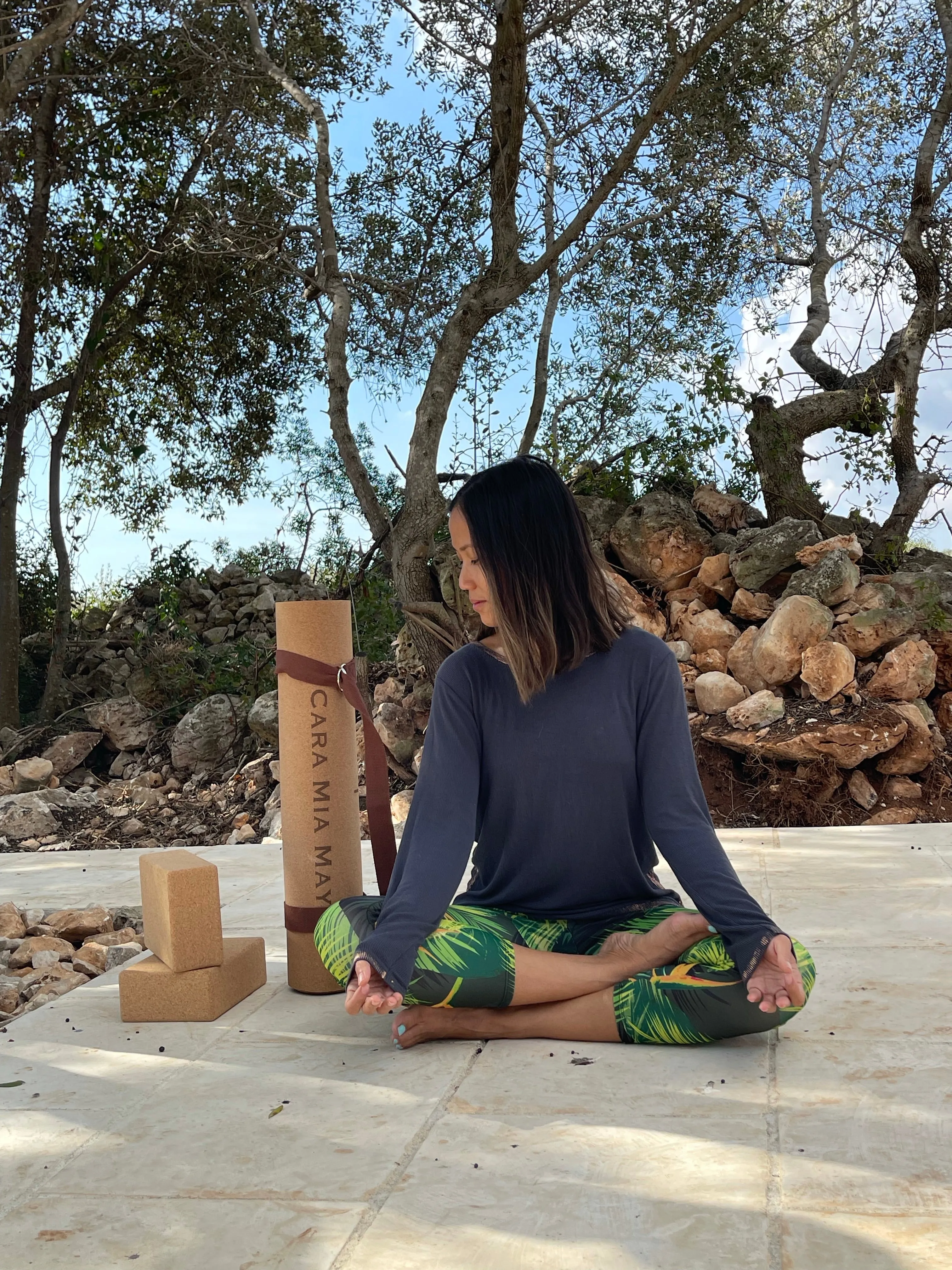 Yoga Essentials Natural Cork Yoga Mat and Blocks Bundle