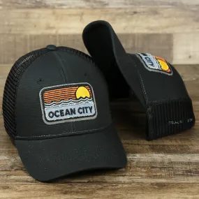 Youth Ocean City Sunset Trucker Hat - Black and Black Mesh