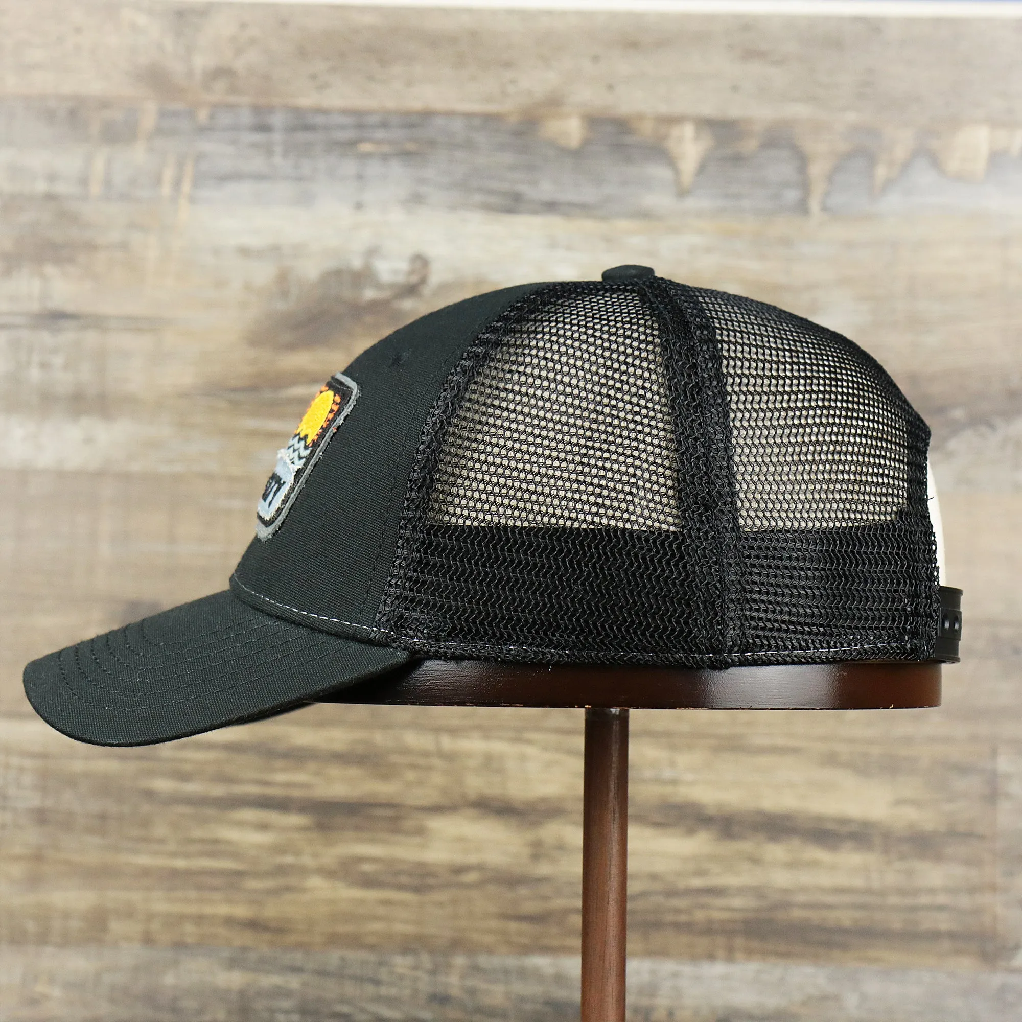 Youth Ocean City Sunset Trucker Hat - Black and Black Mesh