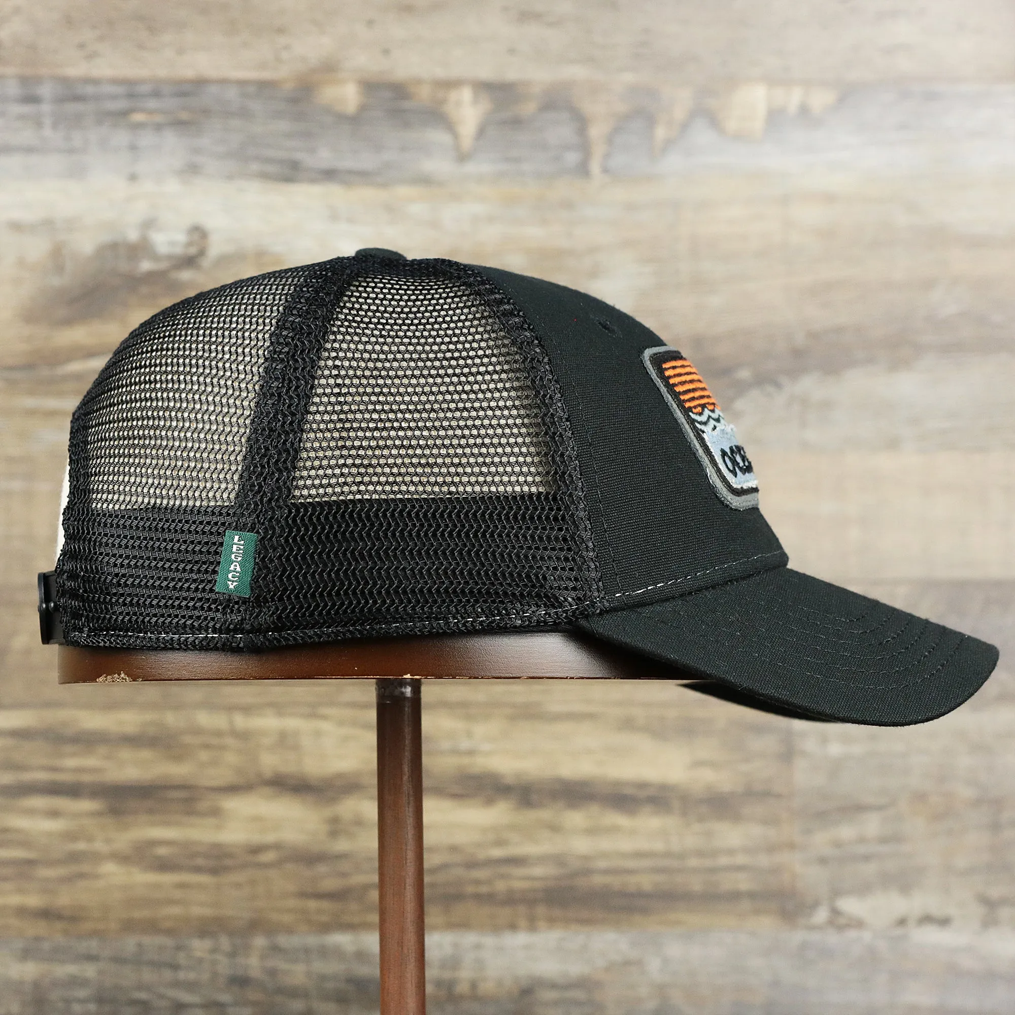 Youth Ocean City Sunset Trucker Hat - Black and Black Mesh