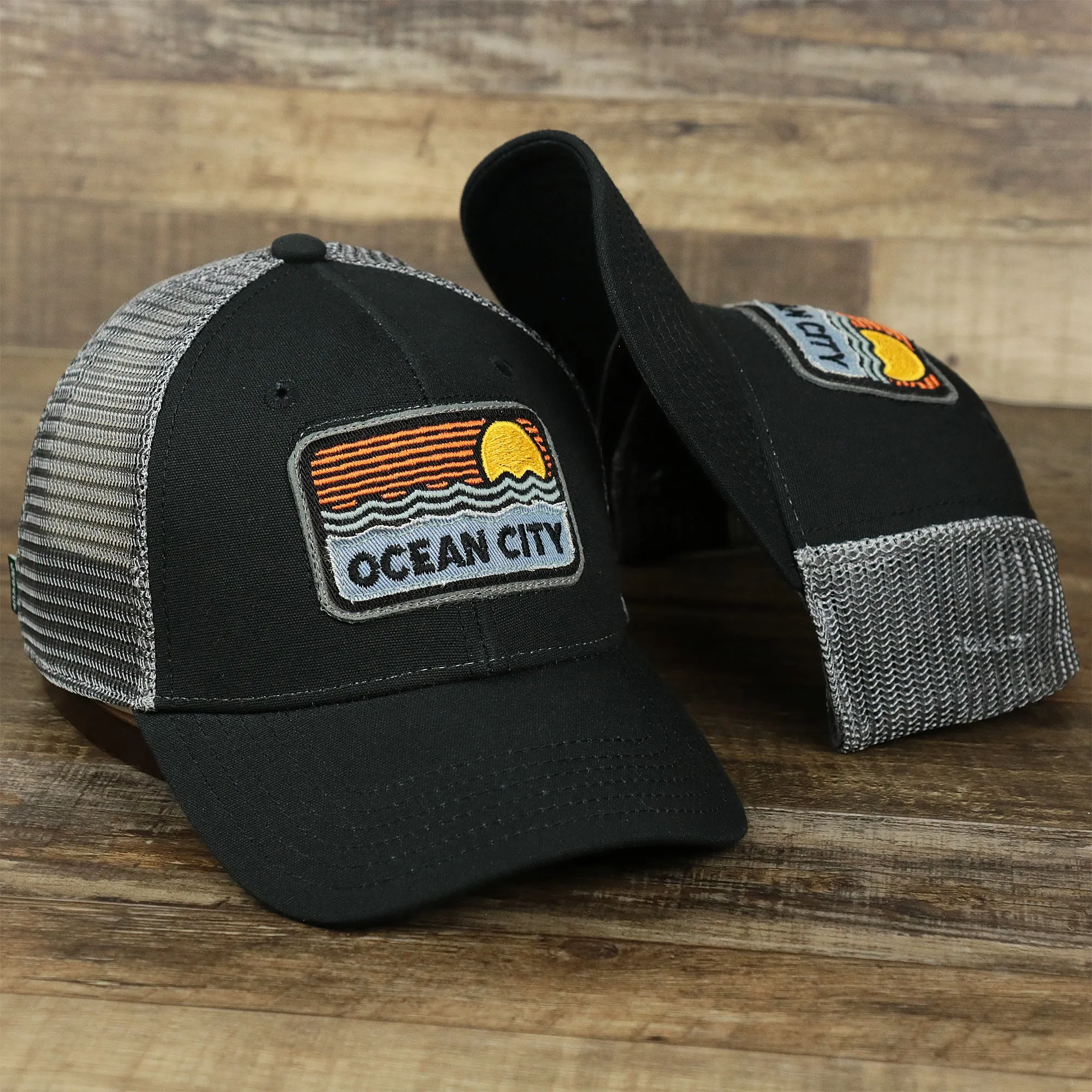 Youth Ocean City Sunset Trucker Hat - Black and Grey