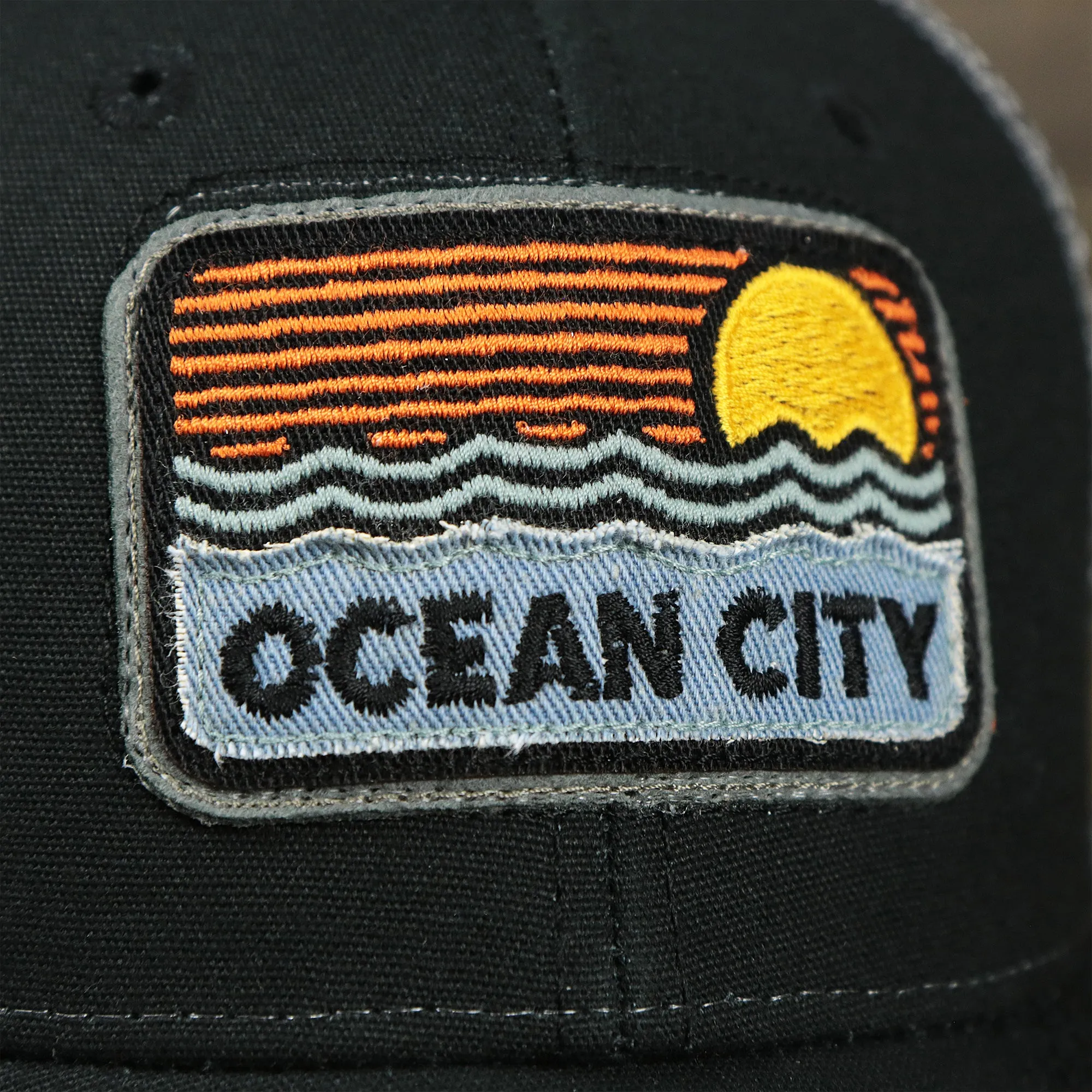 Youth Ocean City Sunset Trucker Hat - Black and Grey