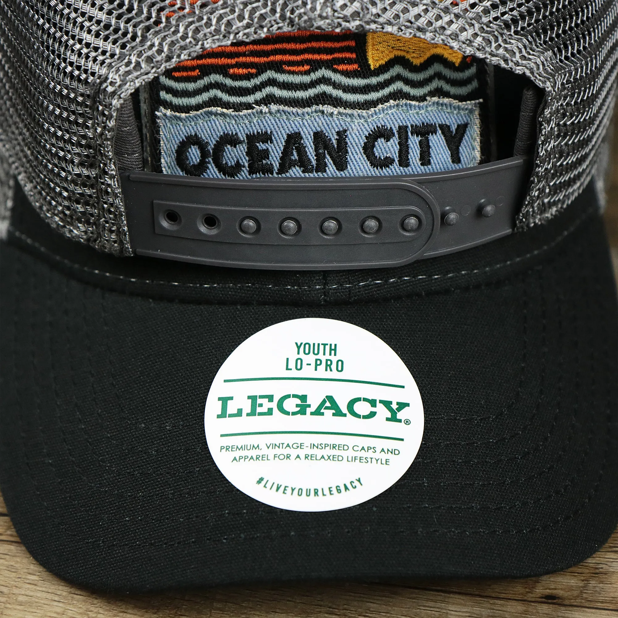 Youth Ocean City Sunset Trucker Hat - Black and Grey