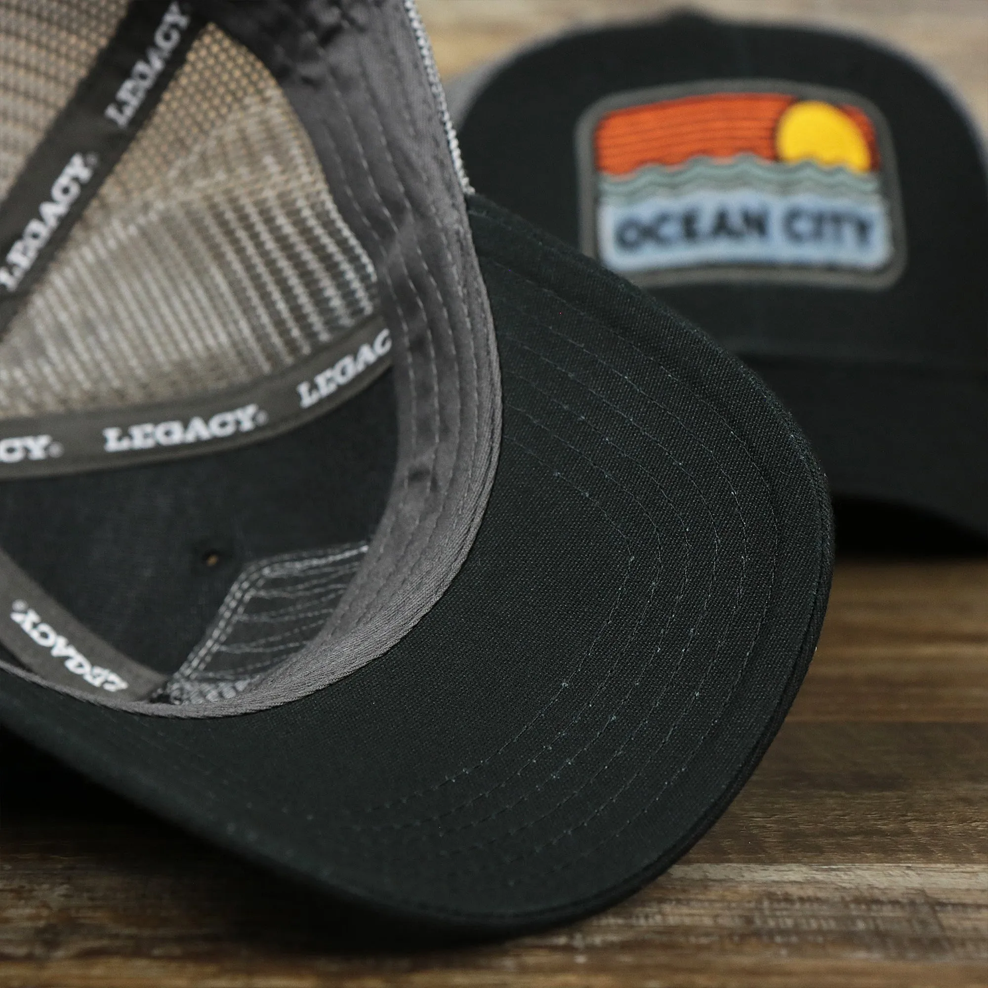 Youth Ocean City Sunset Trucker Hat - Black and Grey