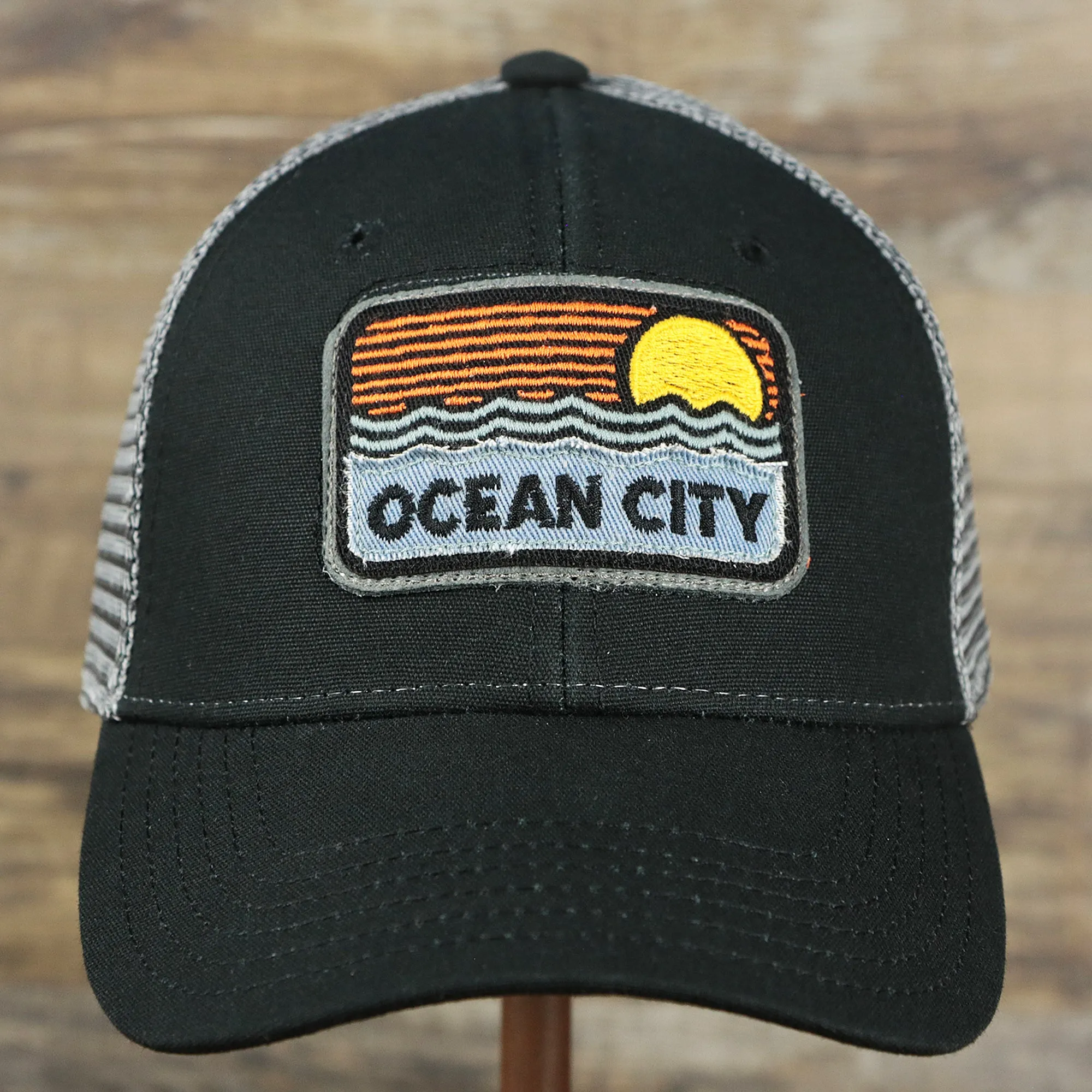 Youth Ocean City Sunset Trucker Hat - Black and Grey